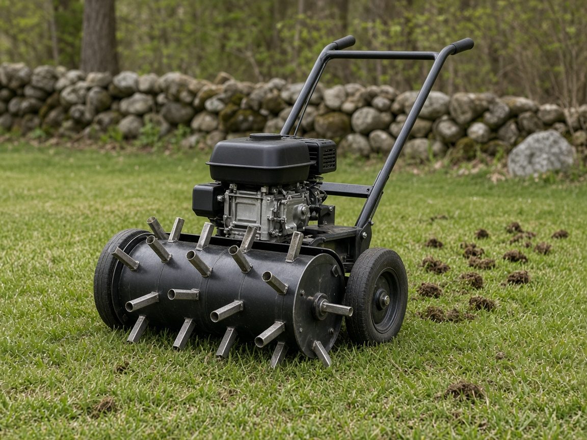 Walk-behind aerator on turf